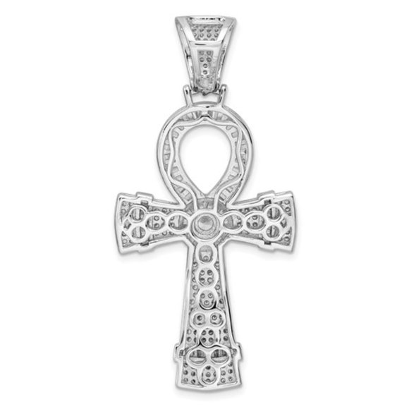 925 Sterling Silver Rhodium-plated Polished Large Unisex CZ Ankh Cross Pendant - Picture 4 of 4